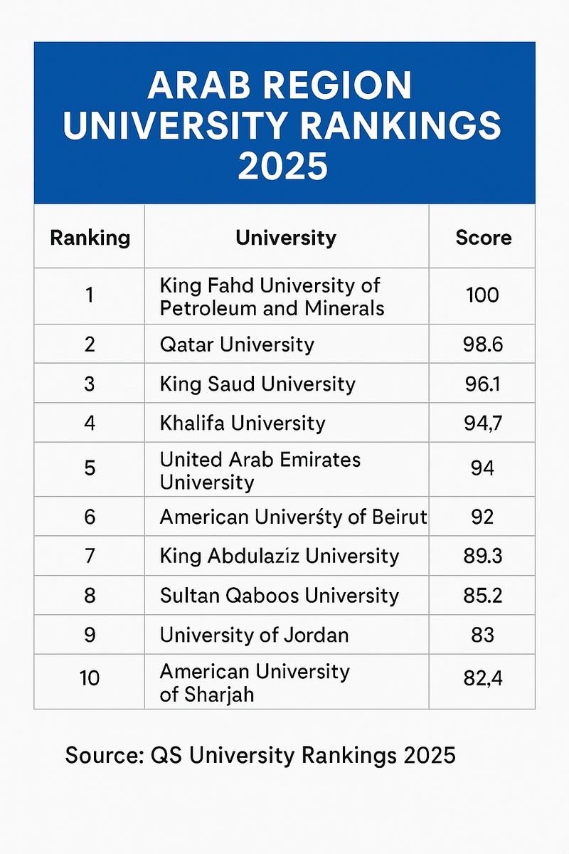 Middle East’s Top Universities Revealed in QS Arab Region Rankings 2025