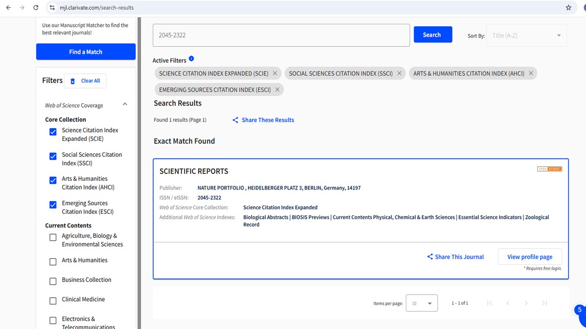 Checking ISI Indexing of Scientific Reports Journal